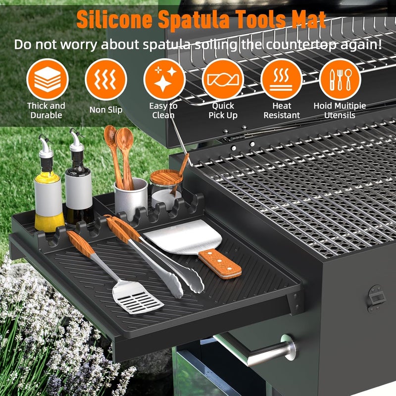 lanlw Silicone Grill Mat Compatible with Blackstone, Silicone Griddle Tools with Drip Pad, Spatula Mat for Outdoor Grill Kitchen Counter (Black) - Image 2